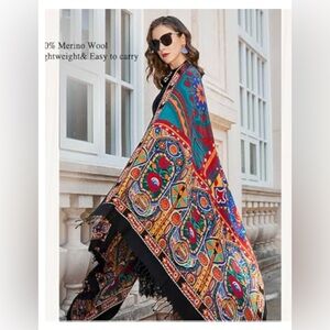 Huge brightly patterned wool blanket scarf